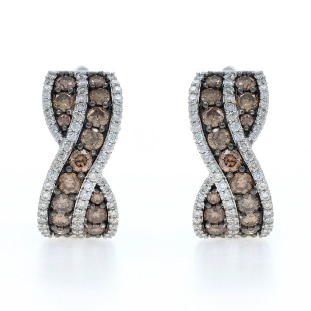 Le Vian Diamond Crossover Hoop Earrings - White Gold 14k Round 2.09ctw Pierced